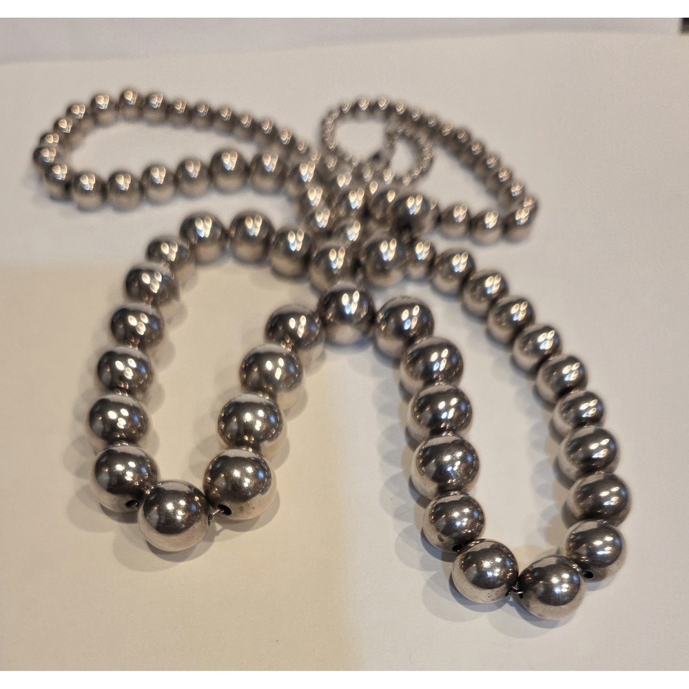 Vintage Sterling Silver Graduated Hollow Bead Necklace 925 STERLING 31" 48g